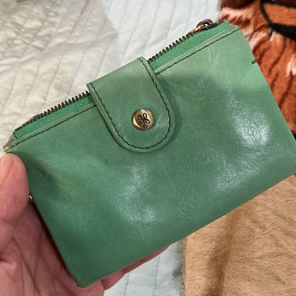 HOBO Green Leather Wallet Zip Around Checkbook Organizer Card Holder